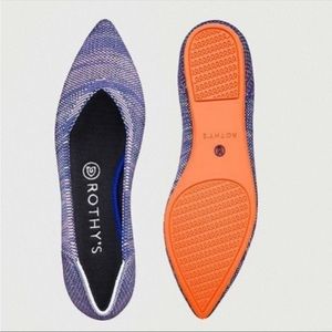 Bright Blue Birdseye Rothy’s retired Flats Pointed Toe Size 9 Womans
